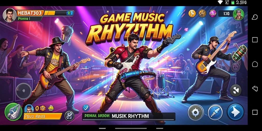 Antarmuka HEBAT303 yang indah dan interaktif untuk game Musik Rhythm.